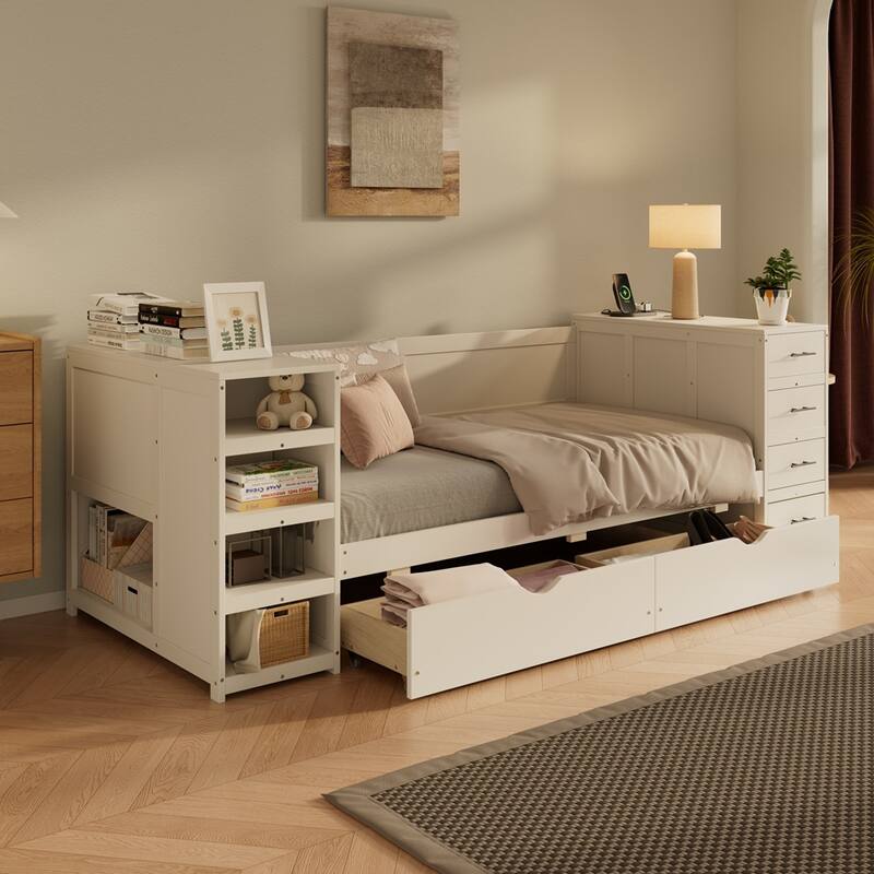 Multifunctional Wooden Daybed with Abundant Storage Options for Bedroom