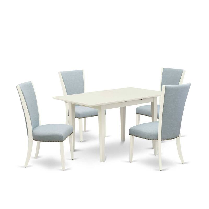 5-Piece Linen White Finish Solid Wood Top - Dining Room Set - Seats 4