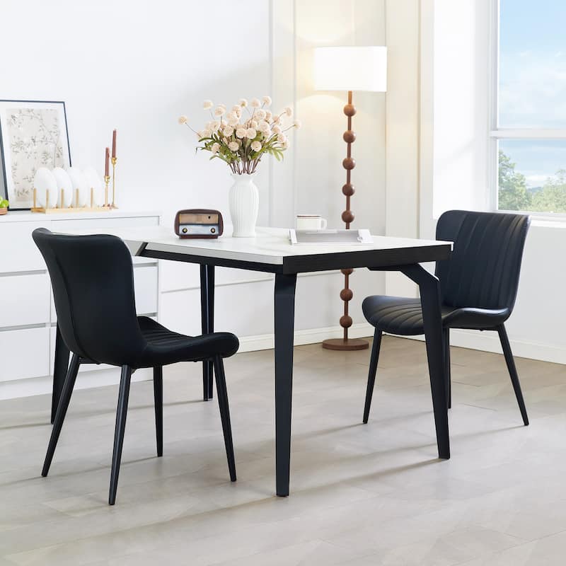 Leather Dining Chair Side Chair Vanity Chair Set of 2 Vanity Chair Meeting Room Chair Office Chair with Iron Legs - Black