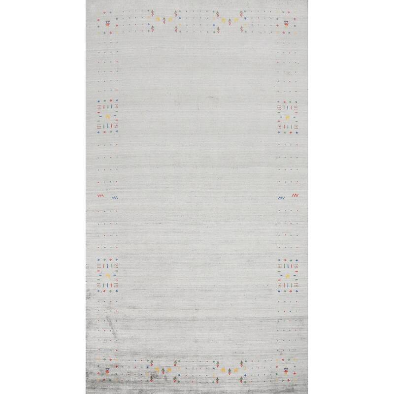 Hand Knotted Oriental Viscose Silk Carpet Tribal Animal Pictorial Greys & Charcoal Gabbeh Area Rug - 11' 8'' X 7' 4''