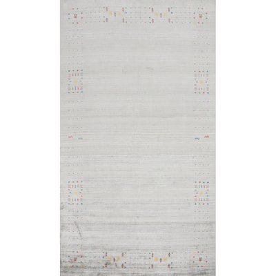 Hand Knotted Oriental Viscose Silk Carpet Tribal Animal Pictorial Greys & Charcoal Gabbeh Area Rug - 11' 8'' X 7' 4''