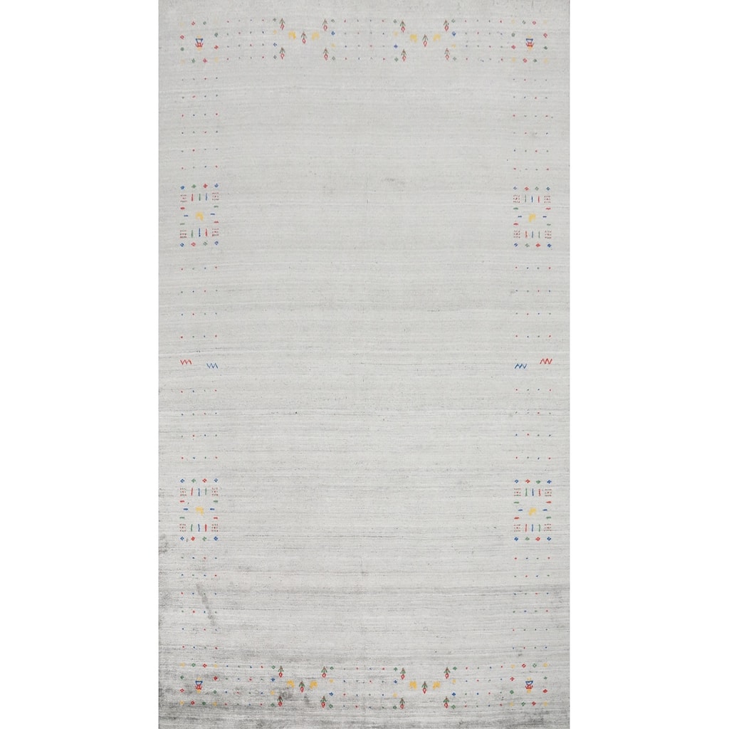 Hand Knotted Oriental Viscose Silk Carpet Tribal Animal Pictorial Greys & Charcoal Gabbeh Area Rug - 11' 8'' X 7' 4''