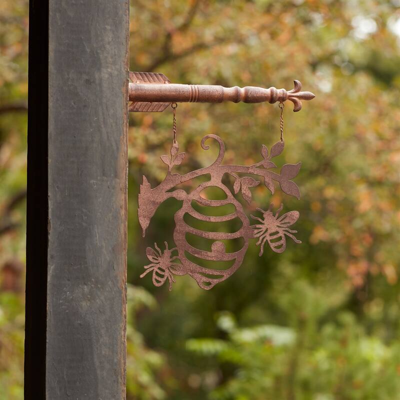 Bumble Bee and Hive Garden Sign - 15.5" - Bronze