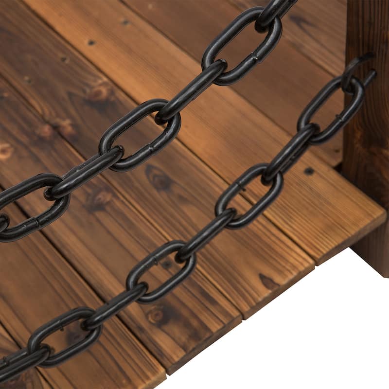 Outsunny 5ft Wooden Garden Bridge Arc Stained Finish Walkway with Chain Railings, Stained Wood