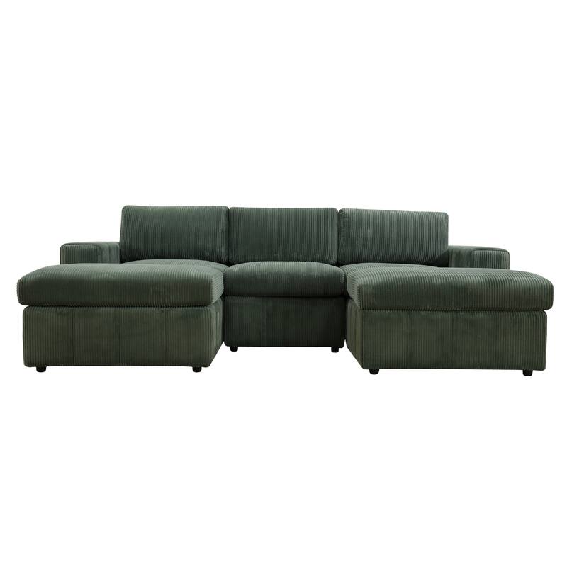 104'' Modern 5 Seaters Corduroy Sectional Sofa with 2 Ottomans, U-Shaped Modular Couch