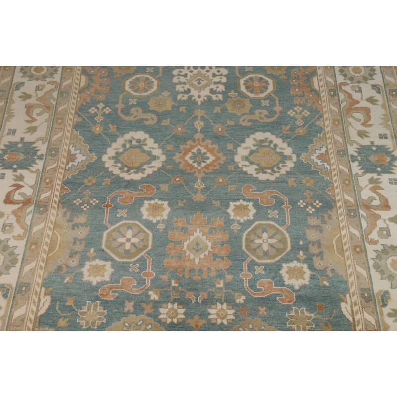 Floral Blue Oushak Style Area Rug Handmade Wool Carpet - 9'0" x 11'10"