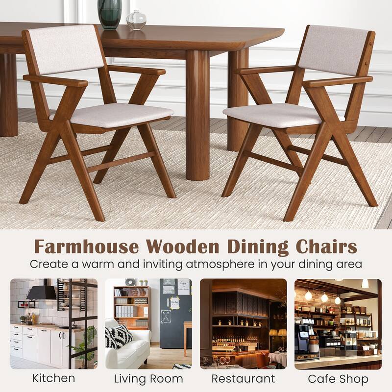 Gymax Wooden Dining Chair Set of 4 w/ Rubber Wood Frame Padded Seat &