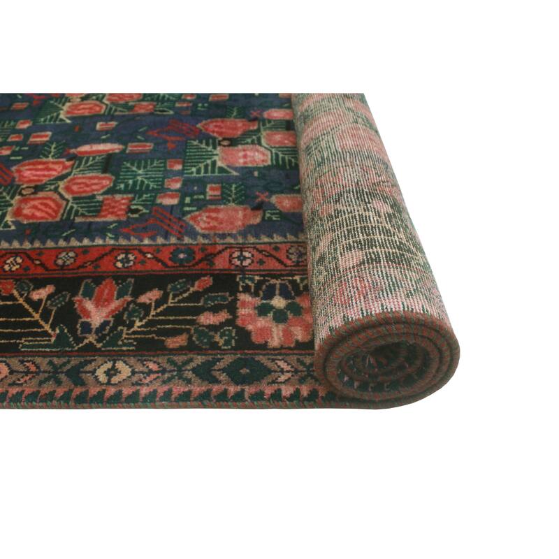 Fine Vintage Distressed Gulmarzhan Blue/Red Rug - 6'7" x 9'2"