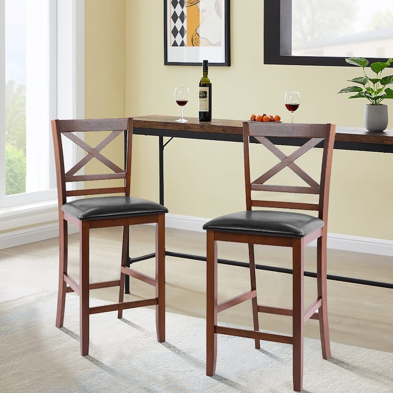 Costway Set of 2 Bar Stools 25'' Counter Height Chairs w/ PU Leather - See Details
