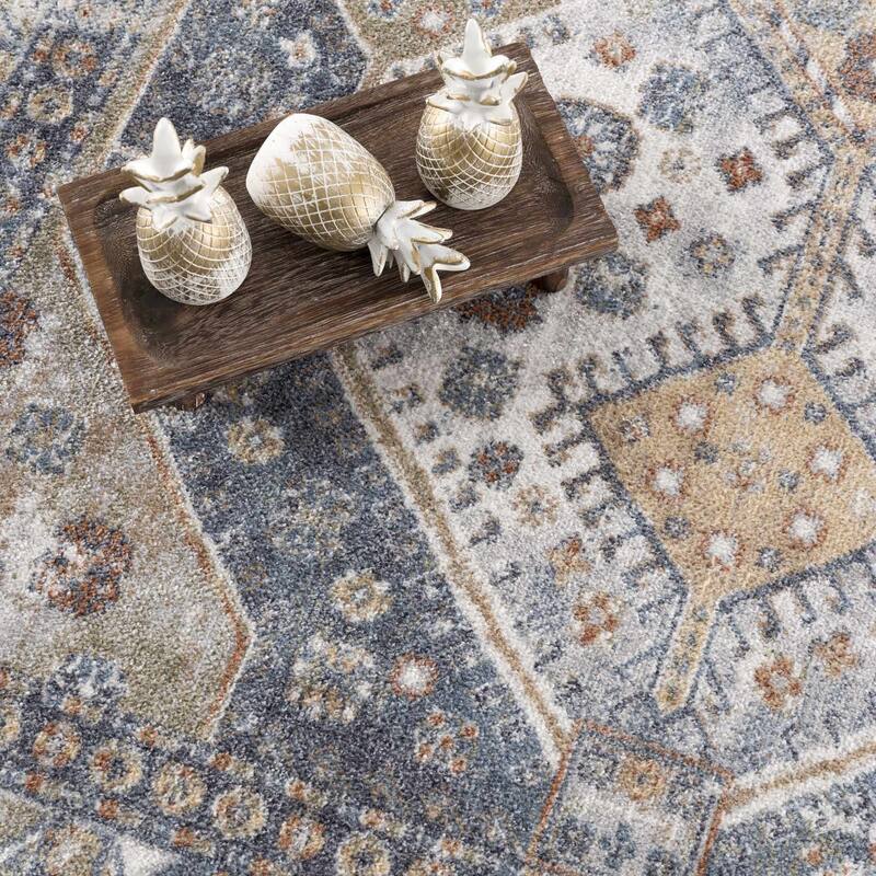 Hauteloom Afya Living Room, Bedroom Machine Washable Area Rug - Dark Blue, Light Blue, Rust - 2' x 3'