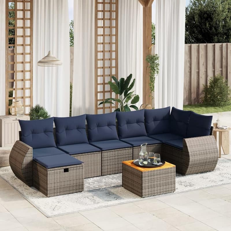 vidaXL Patio Sofa Set with Cushions Outdoor Furniture 8 Piece Poly Rattan - 24.4" x 24.4" x 27.2" - Gray corner+ 3x middle+2x sofa+table