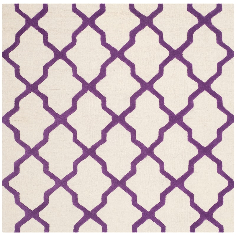 SAFAVIEH Handmade Cambridge Eirny Moroccan Trellis Wool Rug - 6' Square - Ivory/Purple