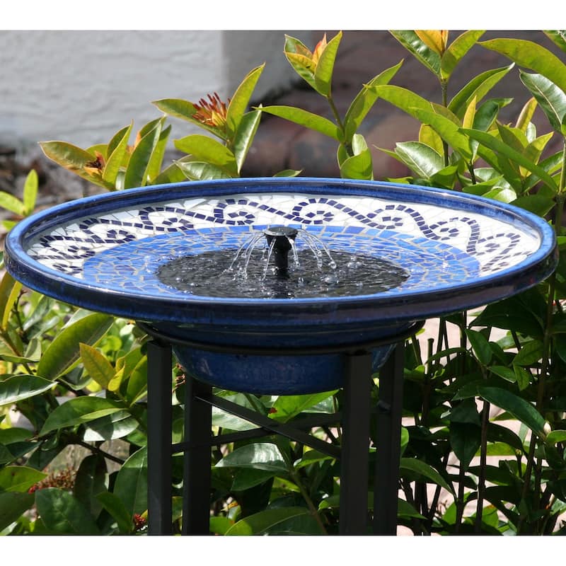 Ravenna intelliSOLAR Ceramic Birdbath with Remote - Blue Mosaic - N/A
