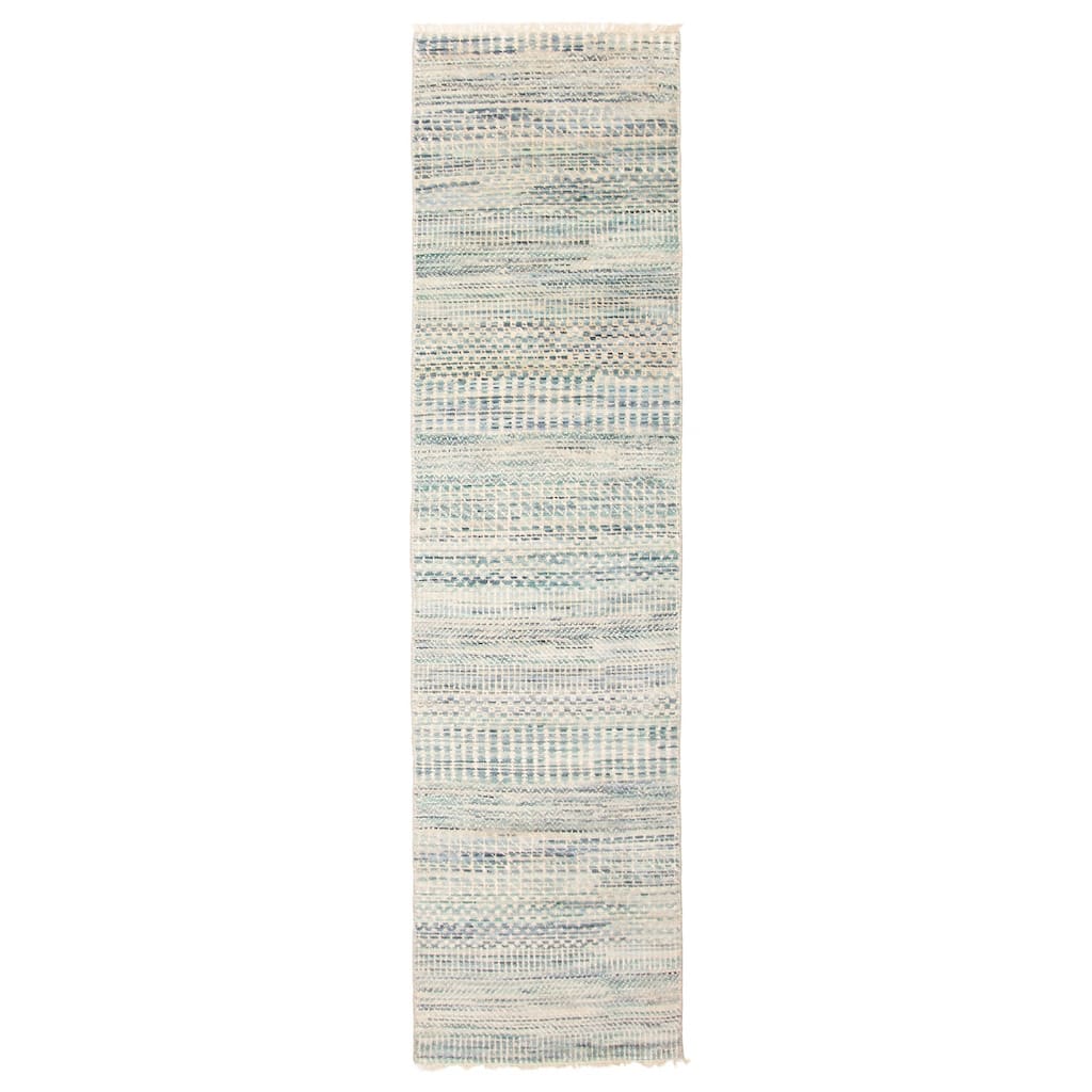 ECARPETGALLERY Hand-knotted Silk Shadow Teal Viscose, Wool Rug - 2'6 x 9'8
