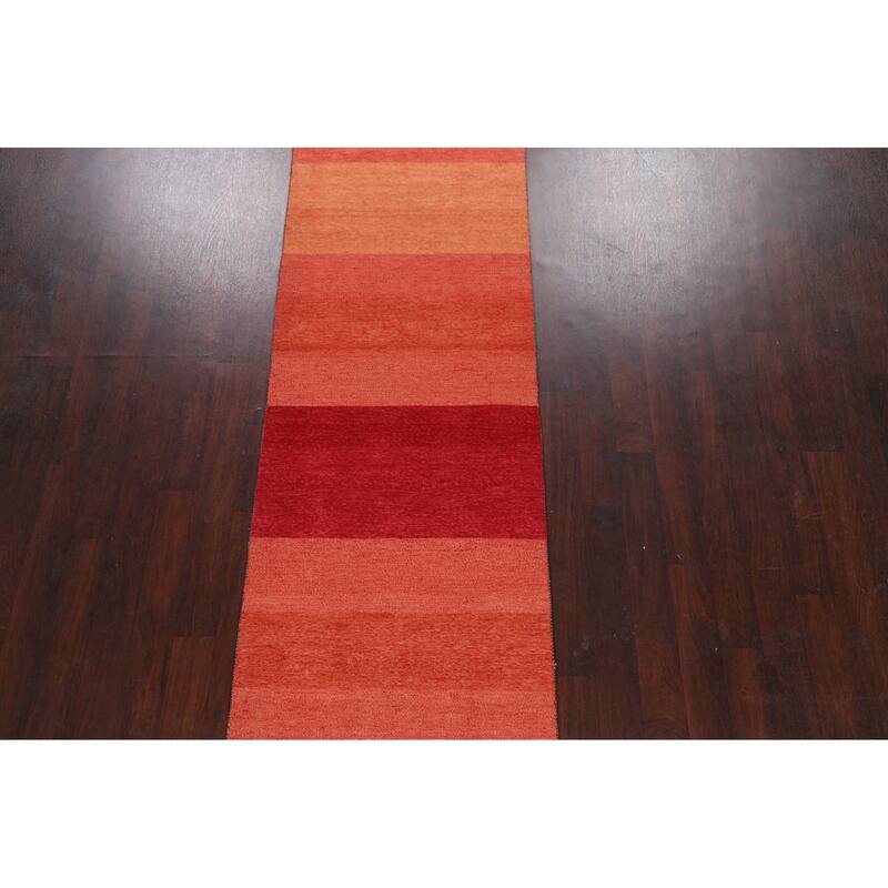 Striped Contemporary Oriental Gabbeh Kashkoli Wool Runner Rug Handmade - 3'1" x 15'7"