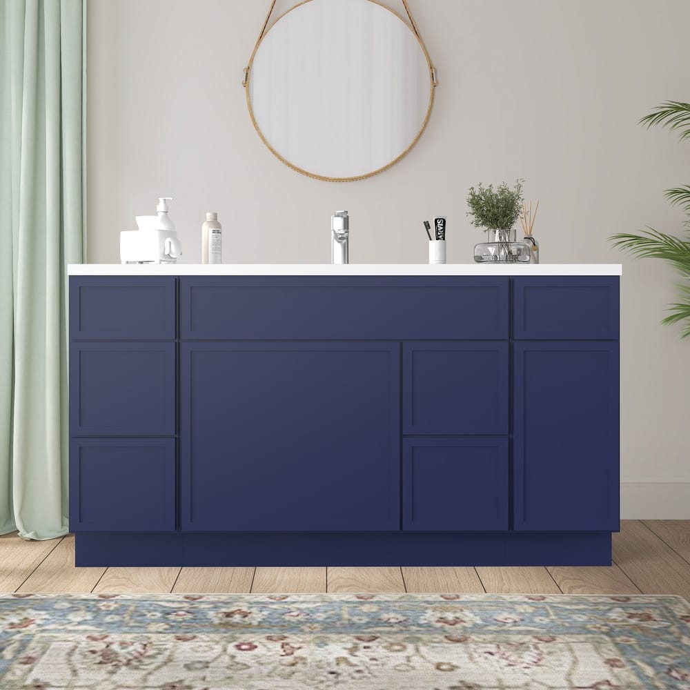 Vanity Art 60" Birch Freestanding Bathroom Vanity Cabinet without Top