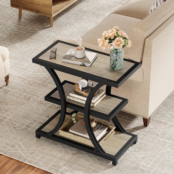 3-Tier Industrial Side Table with Geometric Metal Design - On Sale