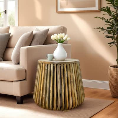 Cascade 24″ x 21″ Slatted Bell Shaped Side Table - Solid Acacia Wood Accent Table with Layered Open Slats