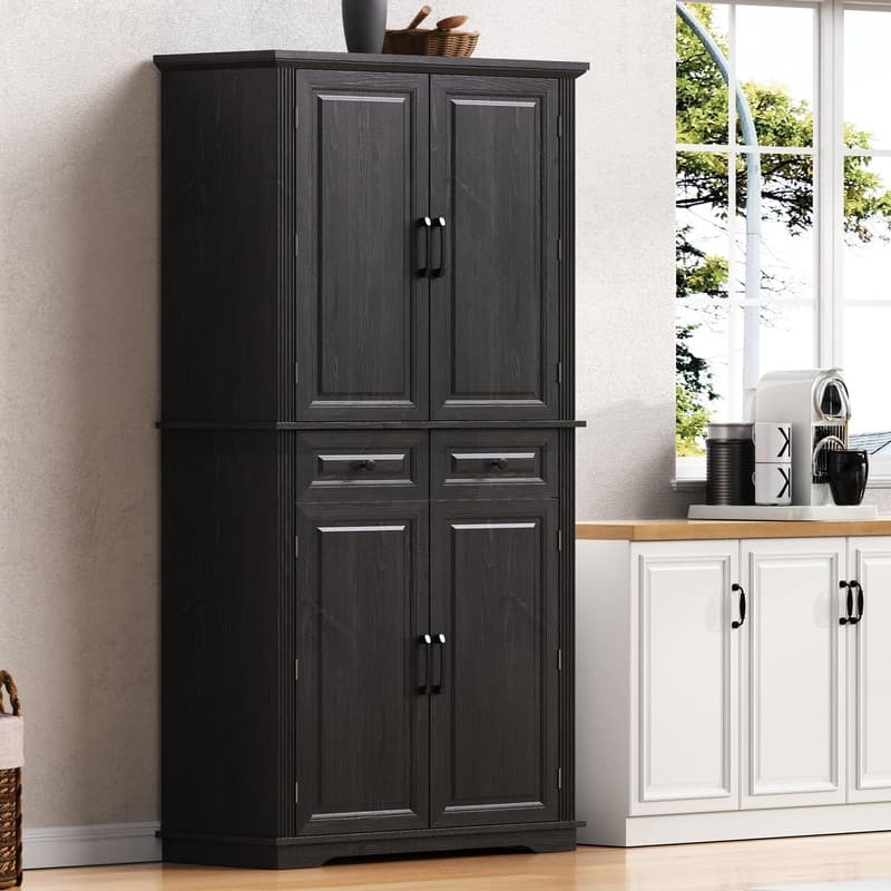 Freestanding 71" Tall Kitchen Pantry Cabinet with Pull-Out Organizers and Unique Embossed Texture for Organized Storage