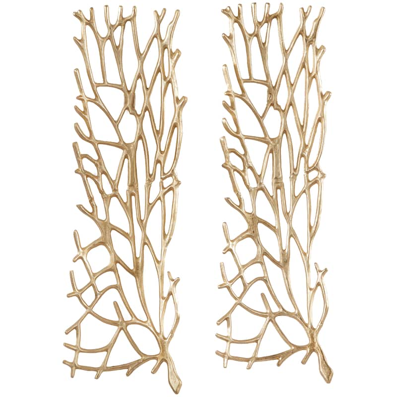 Aluminum Metal Coral Inspired Wall Decor - Set of 2 Gold or Silver - Roche River Decor - Gold