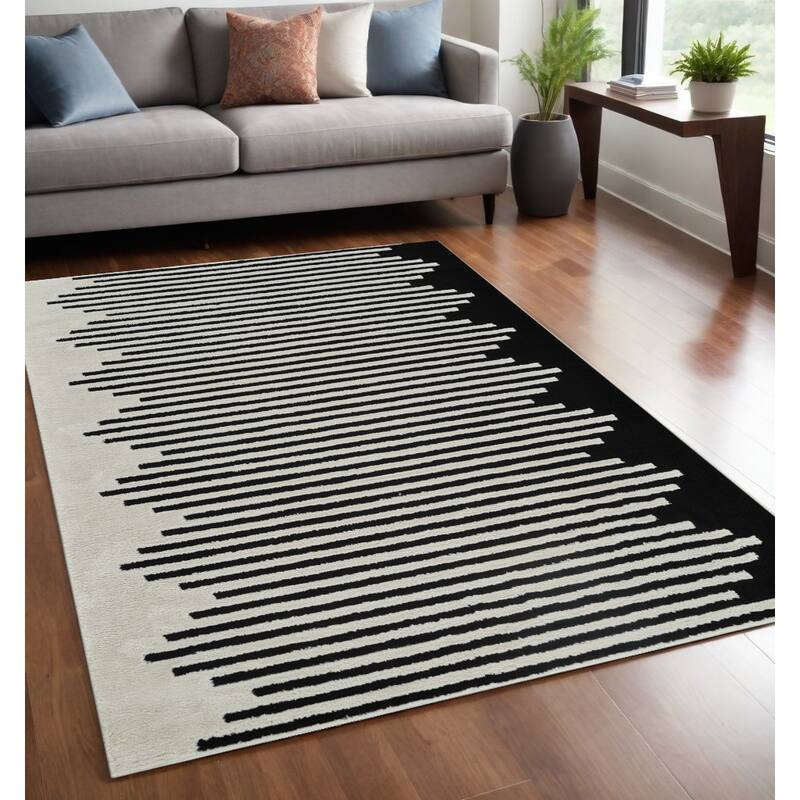 Bexo Abstract Modern Stain Resistant Woven Soft Area Rug By HomeRoots - 63.52' X '63.52' X '0.75 - 63.52' X '63.52' X '0.75 - Cream and Black - Rectangle