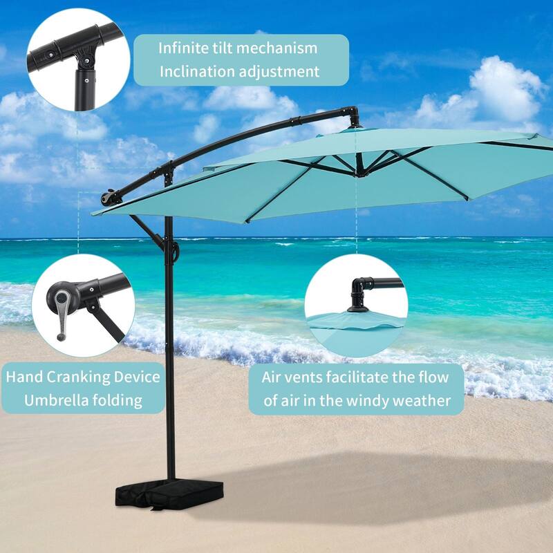 Autlaycil 10ft Offset Hanging Market Patio Umbrella with Base