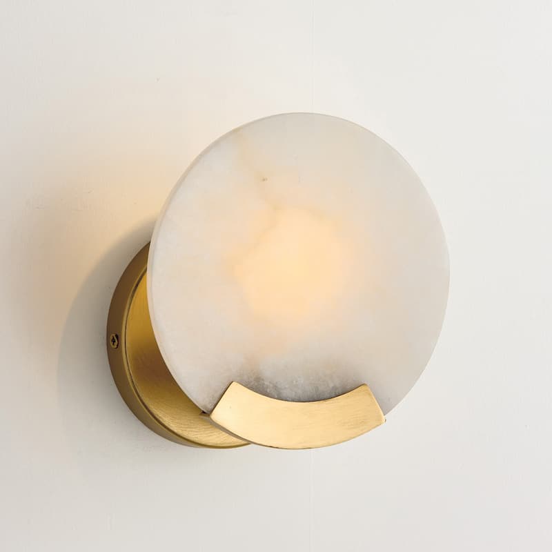 7" H x 7.25" W 1-Light Sconce in Aged Brass with Natural Alabaster Stone - 7"W x 8"H x 5"E