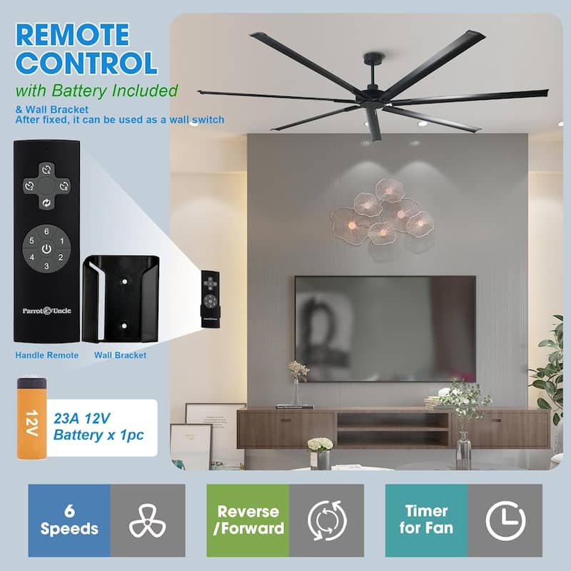 Ceiling Fan Modern 84" Industrial 7-Blade Black Metal