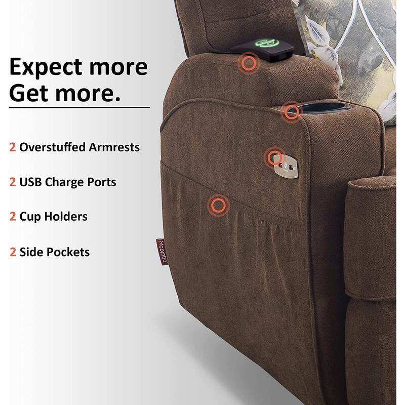 MCombo Electric Power Swivel Glider Recliner Chair with Heat and Massage, Fabric 7752
