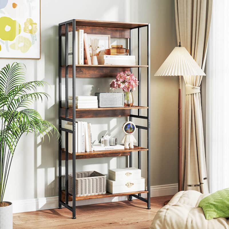 Costway 1/2 PCS 5 Tier Bookshelf 62" Tall Bookcase with Tiltable
