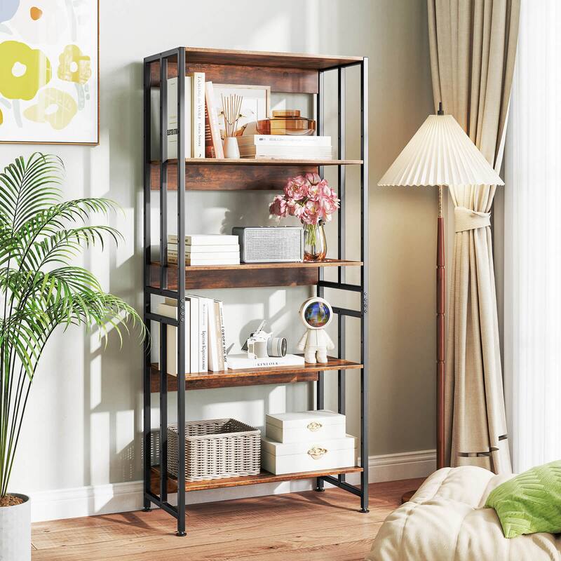 Set of 1/2 5-Tier Bookshelf 62" Tall Bookcase w/ Adjustable Shelves
