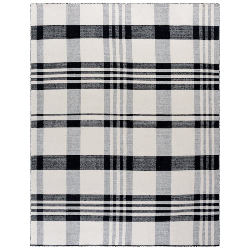 SAFAVIEH Handmade Striped Kilim Magndis Wool Rug - 8' x 10' - Black/Ivory