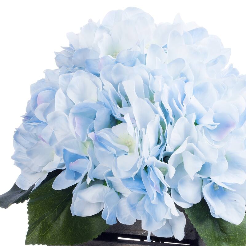 Enova Home Artificial Silk Hydrangea Fake Flowers Arrangement in Wood Planter for Home Office Wedding Decoration
