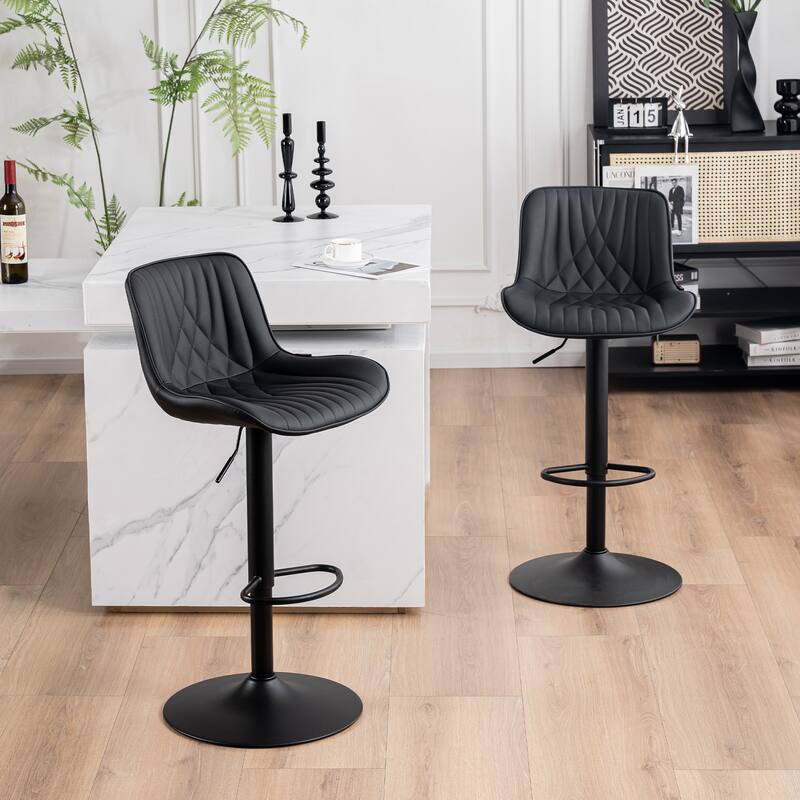 Adjustable Bar Stools Set of 2, Faux Leather Swivel Bar Chairs
