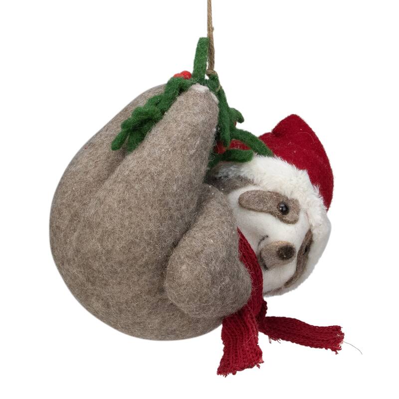 12.75" Brown and Red Sloth Hanging Christmas Ornament