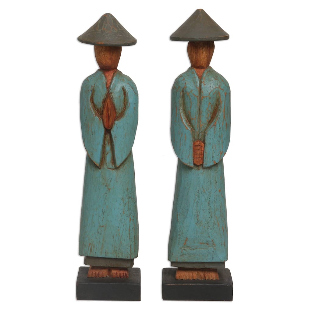 Wood sculptures, 'Farmer Greetings' (pair)