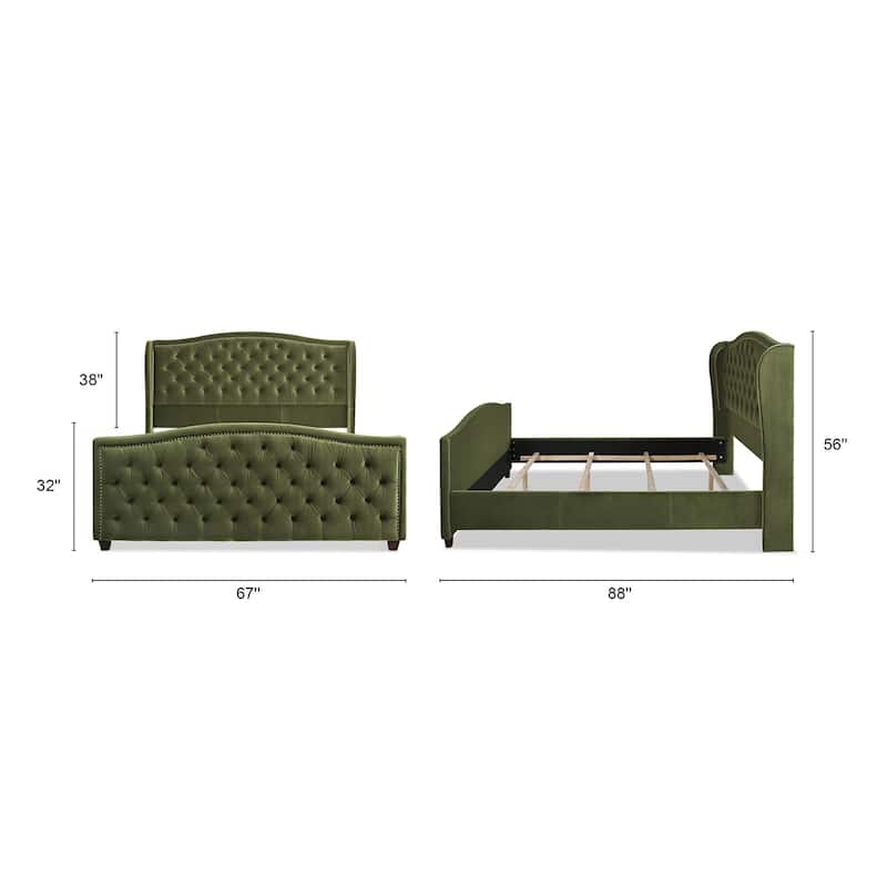 Athens Upholstered Nailhead Tufted Wingback Panel Bed