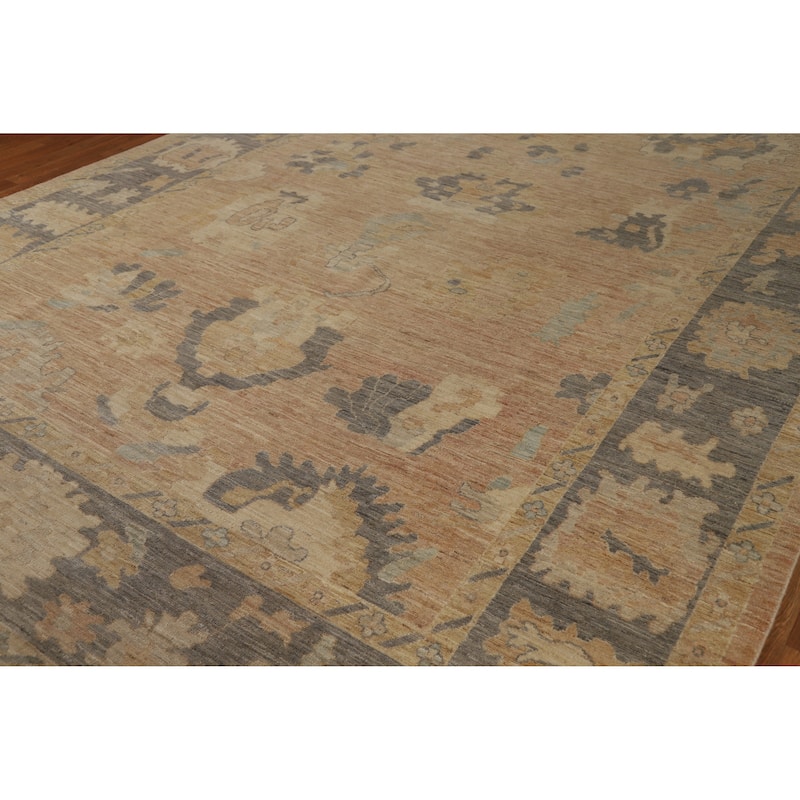 Vegetable Dye Oushak Turkish Rug Handmade Orange Wool Carpet - 8'10" x 12'2"