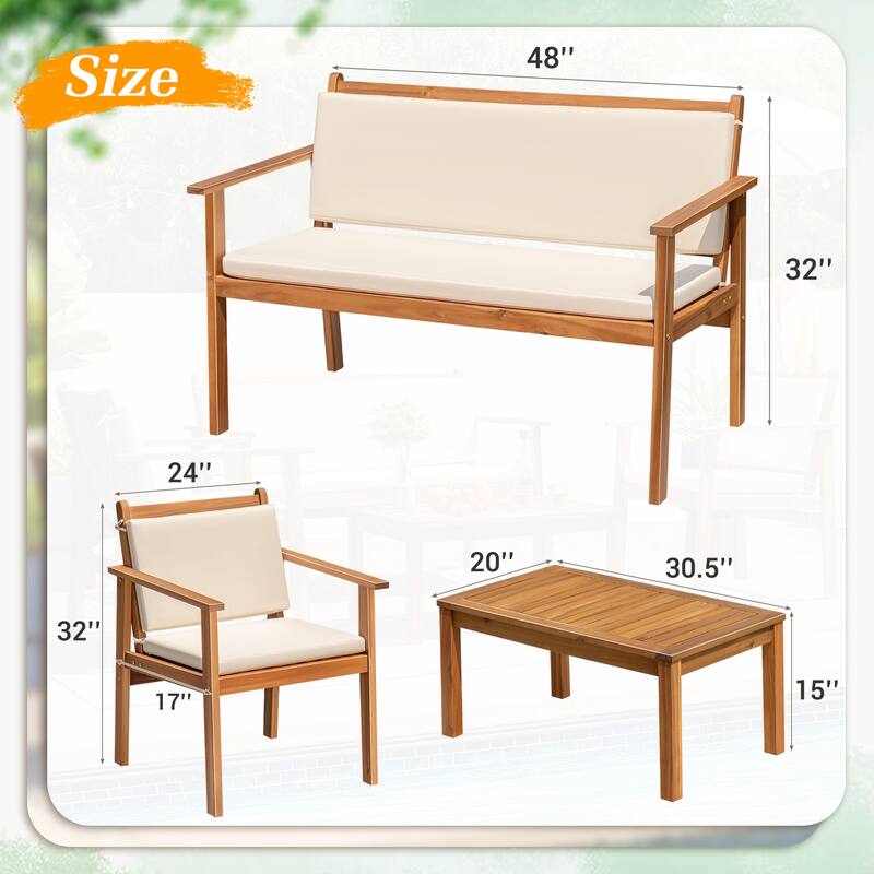 Furniwell Patio Set Acacia Wood Furniture Conversation Seat with Table