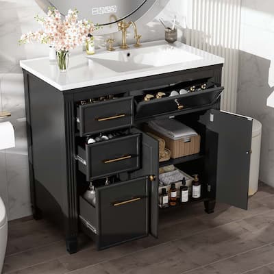 Bathroom Vanity Cabinet with Sink,with One Tip-out Drawer,3 Side Drawers,Adjustable Shelf
