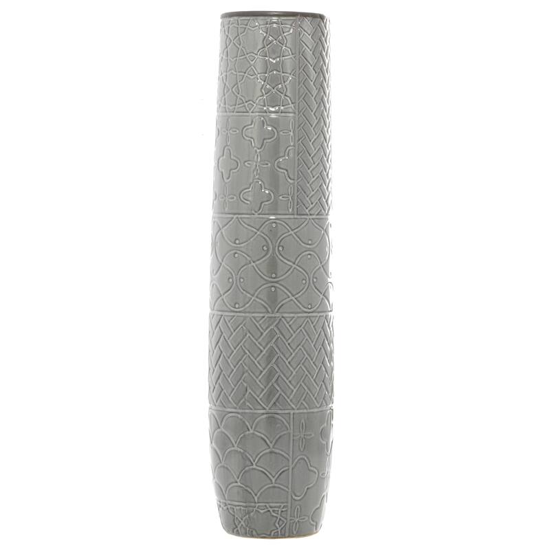 Gray Ceramic Vase with Varying Patterns