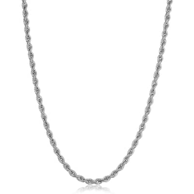 10k White Gold 3.2 millimeter Rope Chain Necklace for Men and Women