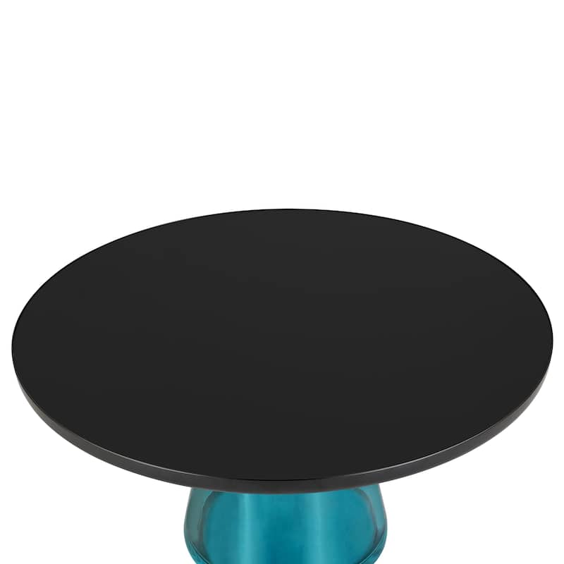 30-Inch Round Coffee Table Glass/Stone Tabletop with Black Iron Rim Frame Glass Pedestal Base