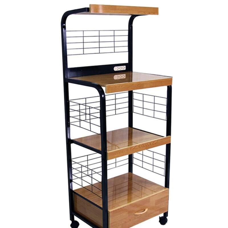 59.5" Tall 3-Tier Microwave Kitchen Cart With Drawer And Outlet(no include stool)