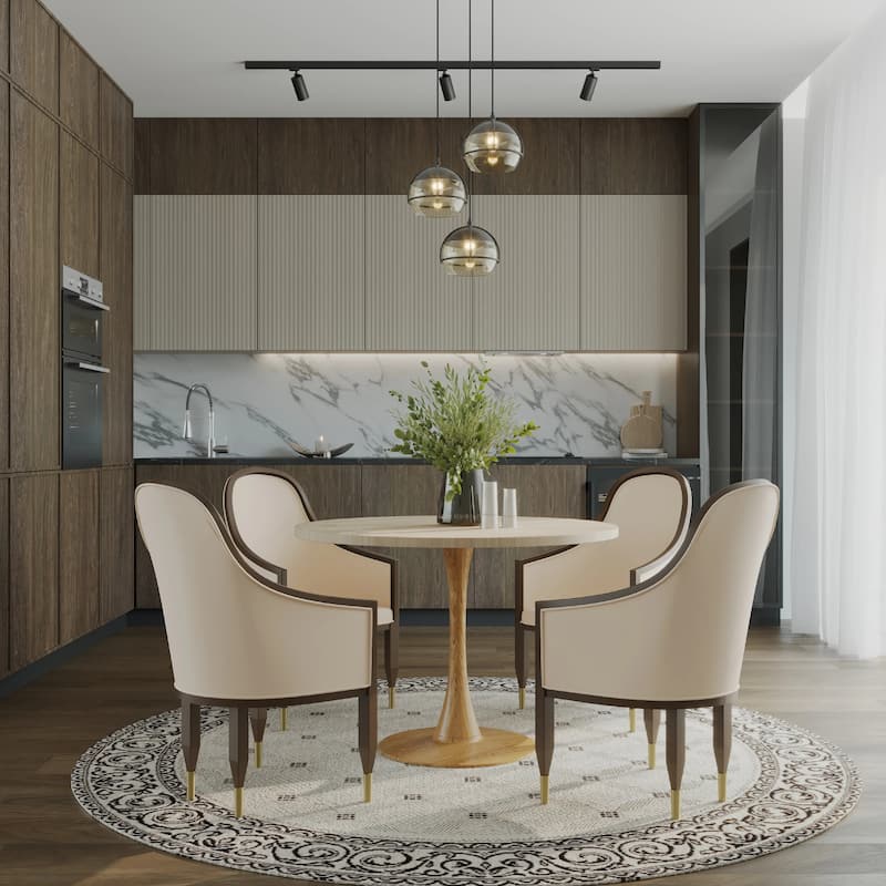 Bristol 35" Round Dining Table with MDF Top and Natural Wood Steel Pedestal Base for Modern Kitchen and Dining Room