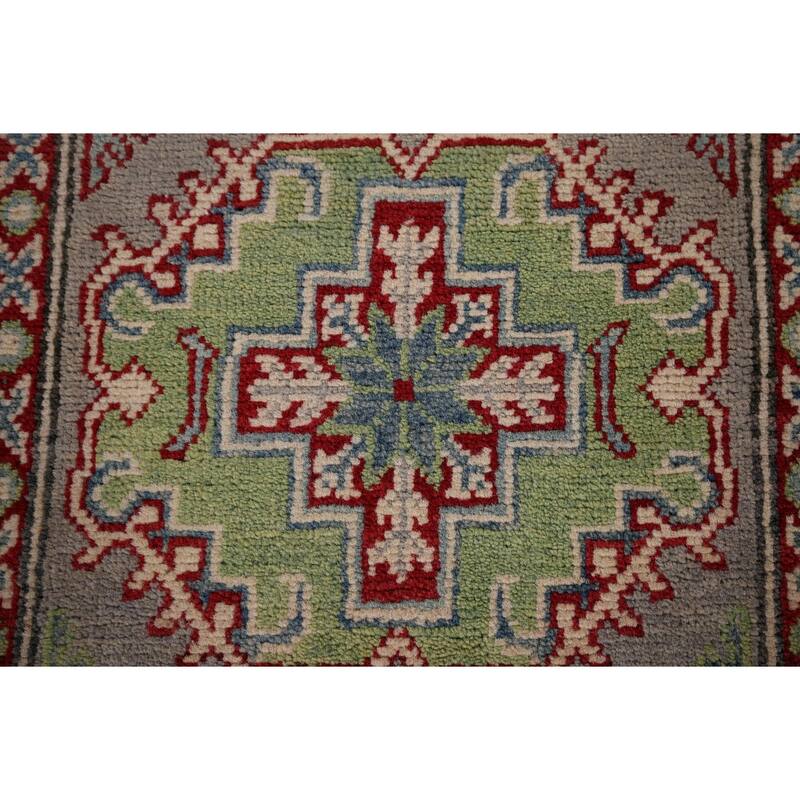 Gray Kazak Oriental Runner Rug Hand-Knotted Hallway Wool Carpet - 2'6" x 20'0"
