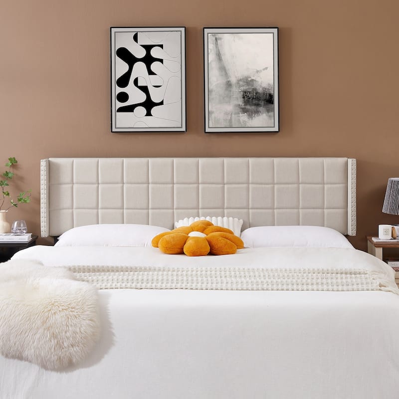 Javlergo Queen/King Size Adjustable Upholstered Headboard, Modern Wingback Headboard with Double Nailhead Trimming