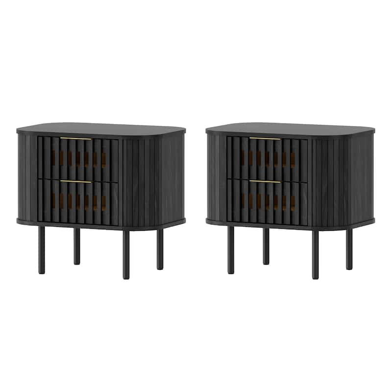 WAMPAT Fluted Nightstand with 2 Drawers,Wood End Table for Bedroom, Living Room