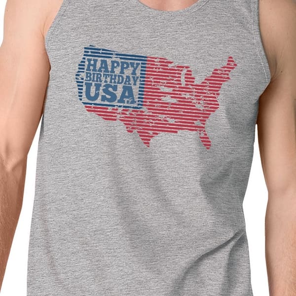 Shop Happy Birthday Usa Mens Gray Sleeveless Tshirt Funny 4 Of
