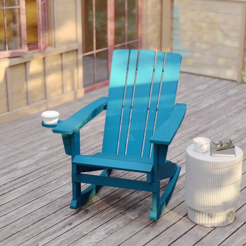 Commercial All-Weather Rocking Adirondack Chair with Swiveling Cupholder